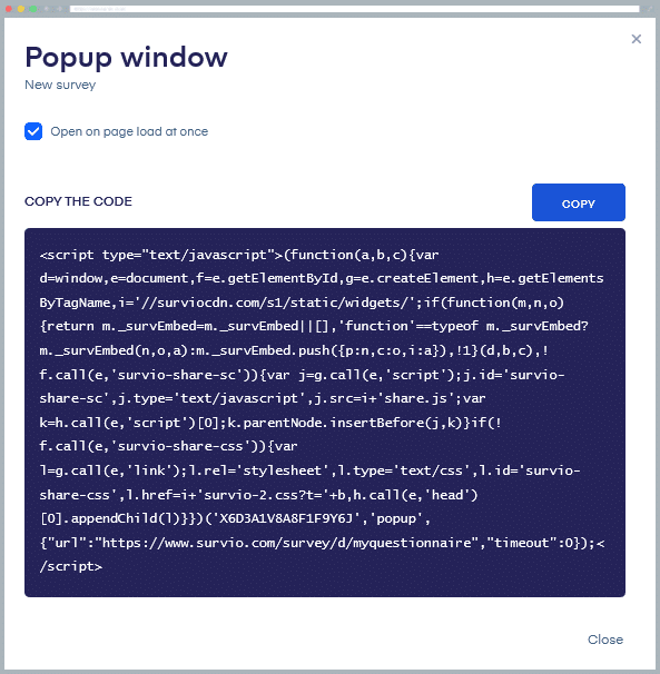 Survey in a pop-up window