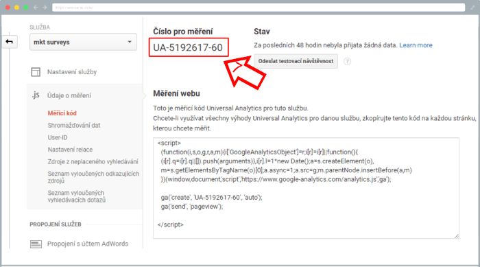 měřící kód google analytics
