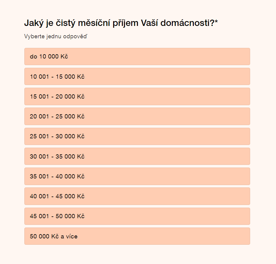 Jaký je Váš měsíční příjem - snížená citlivost otázky