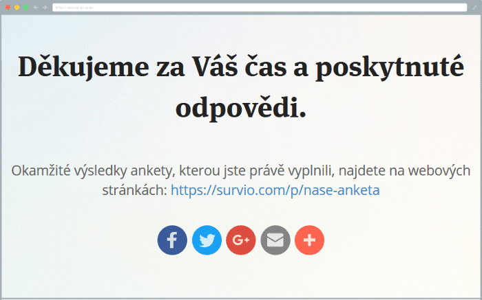 Stránka s poděkováním se sdílením výsledků