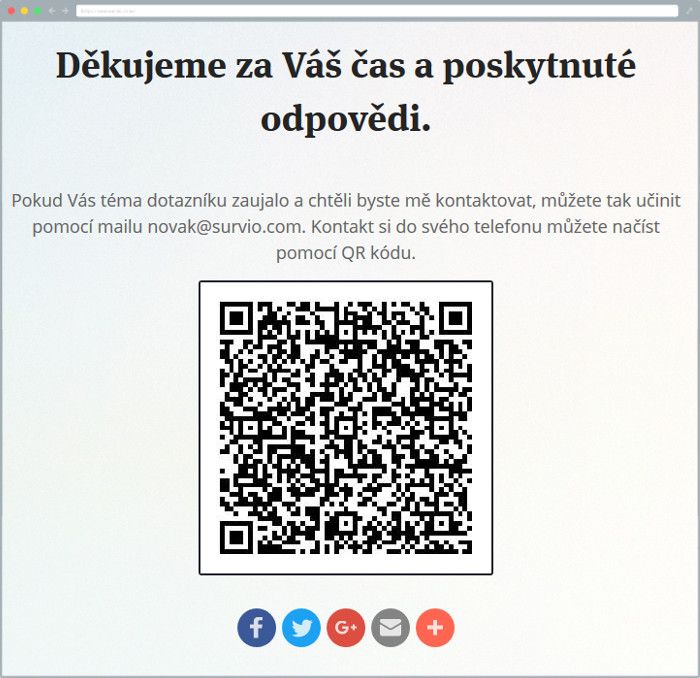 Stránka s poděkováním s QR kódem