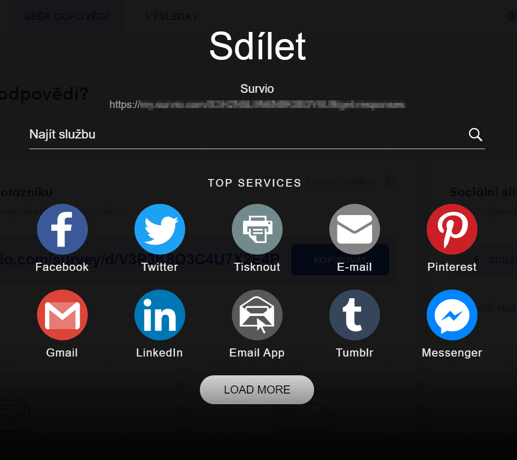Sdílení dotazníku na sociálních sítích