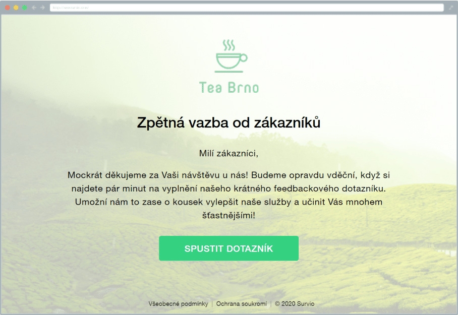 Welcome page dotazník