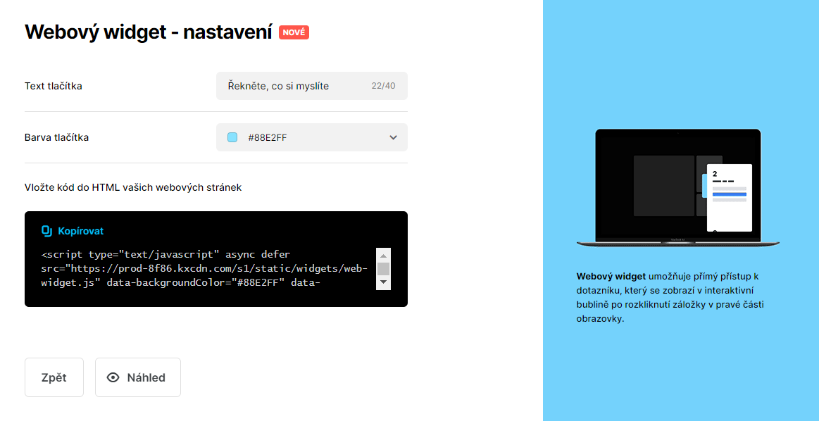 Web widget nastavení