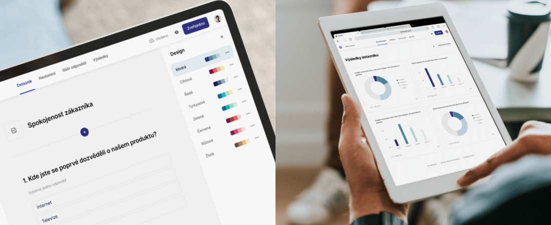 Ukázka online dotazníku a výsledného reportu na tabletu 