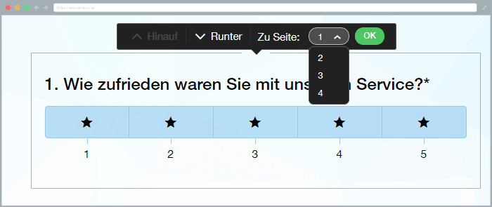 Wie man die Frage auf eine andere Seite des Fragebogens verschiebt.