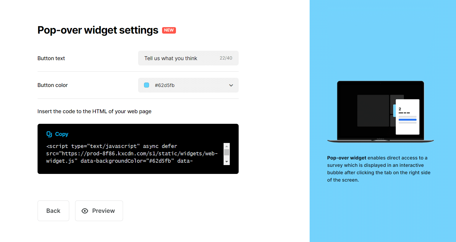 Widget custom settings