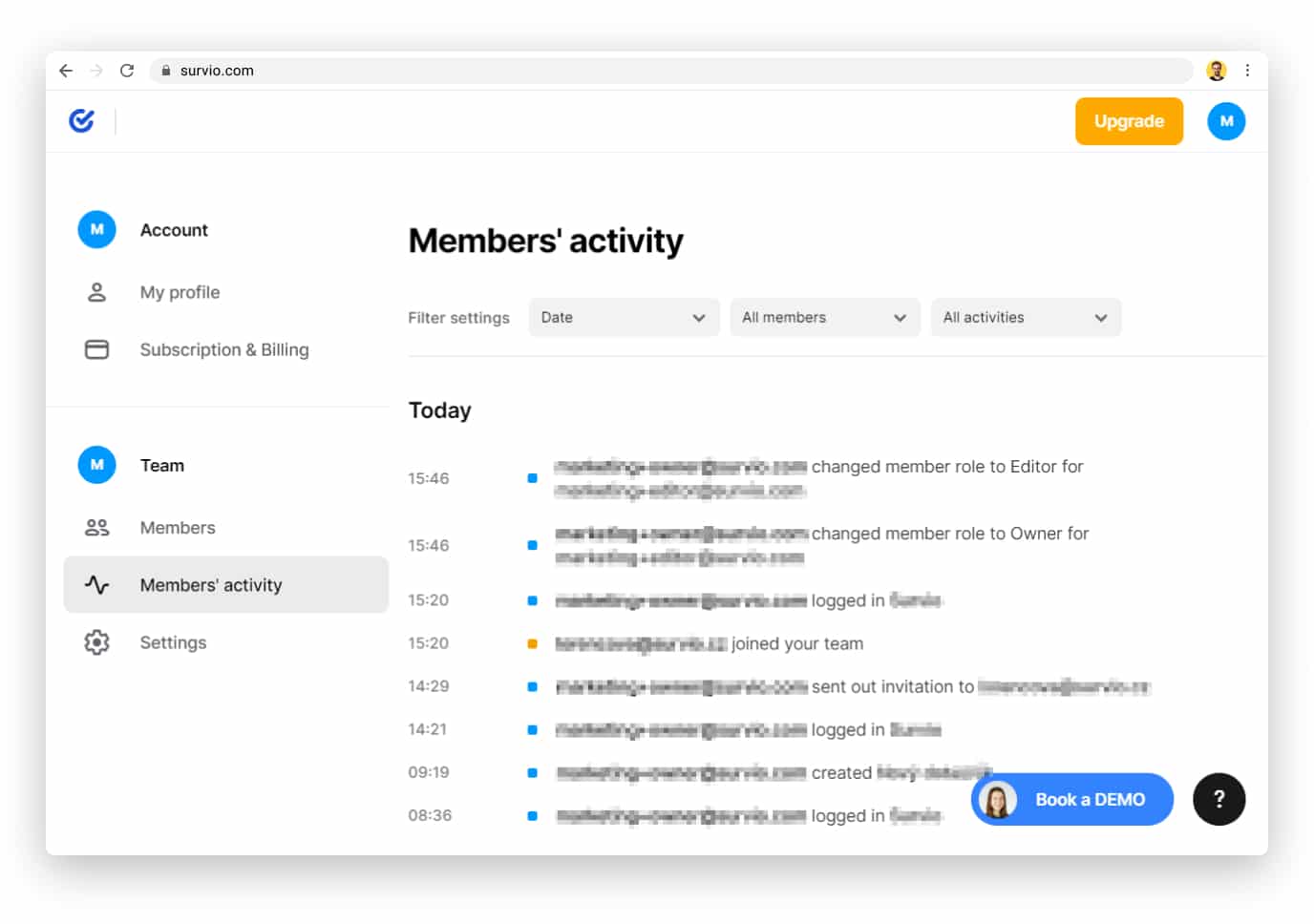 User activity log