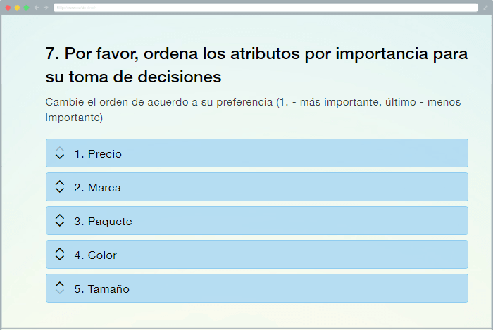 Ejemplo de pregunta de Orden