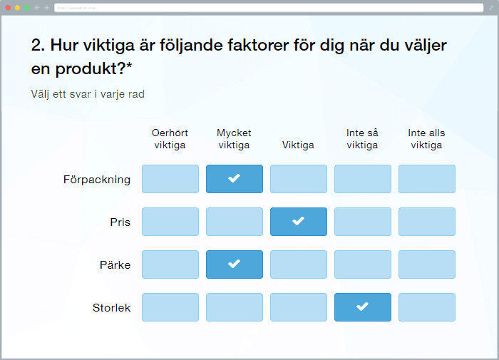 Exempel på Matris